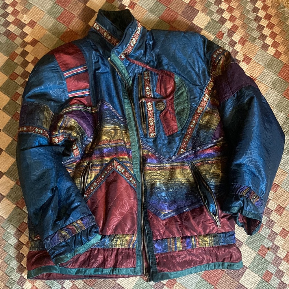 Vintage J. Gallery All Over Print Full Zip Multicolor 80s Puffer Jacket size XS